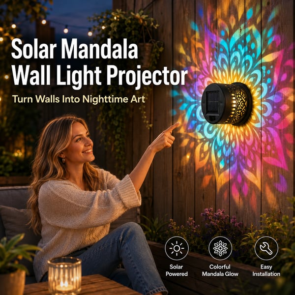 💥LAST DAY SALE 50%OFF💥65K+ SOLD!✨Solar Mandala Wall Light | Outdoor Garden Fence Projector Lamp 🪐🌌