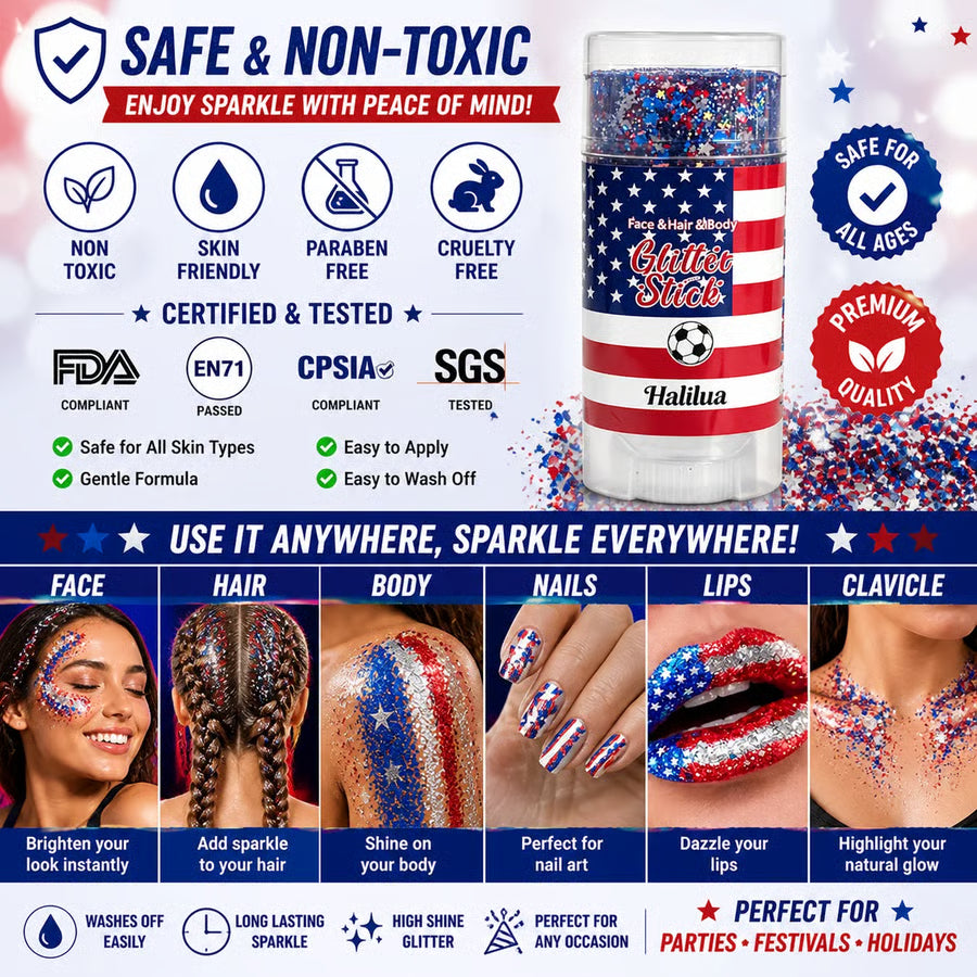 💥LAST DAY SALE 50%OFF💥🦅4th of July Glitter Stick✨🔔Red, White & Blue Body & Hair Sparkle