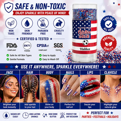 💥LAST DAY SALE 50%OFF💥🦅4th of July Glitter Stick✨🔔Red, White & Blue Body & Hair Sparkle