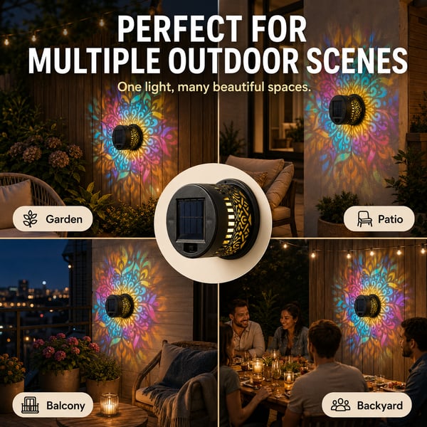 💥LAST DAY SALE 50%OFF💥65K+ SOLD!✨Solar Mandala Wall Light | Outdoor Garden Fence Projector Lamp 🪐🌌