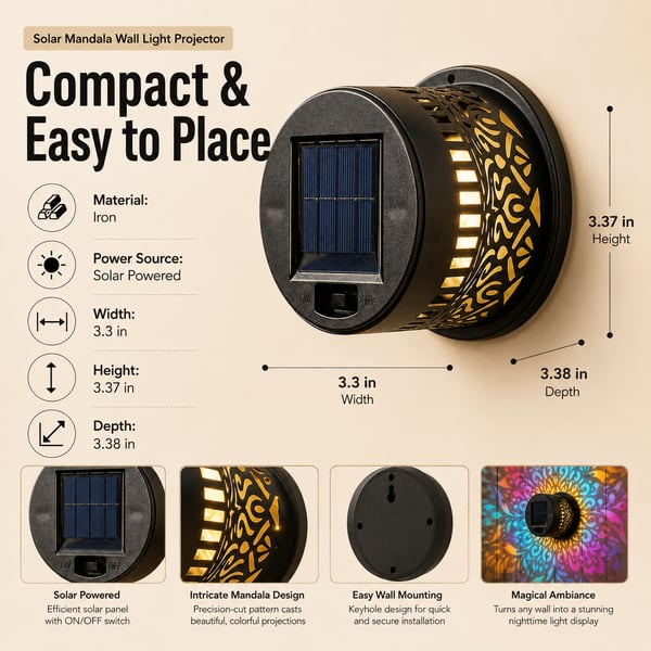 💥LAST DAY SALE 50%OFF💥65K+ SOLD!✨Solar Mandala Wall Light | Outdoor Garden Fence Projector Lamp 🪐🌌